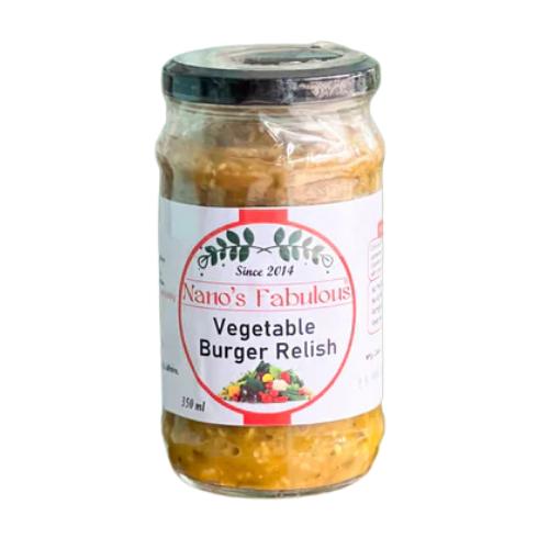 Vegetable Burger Relish 350ml Nano's Fabulous